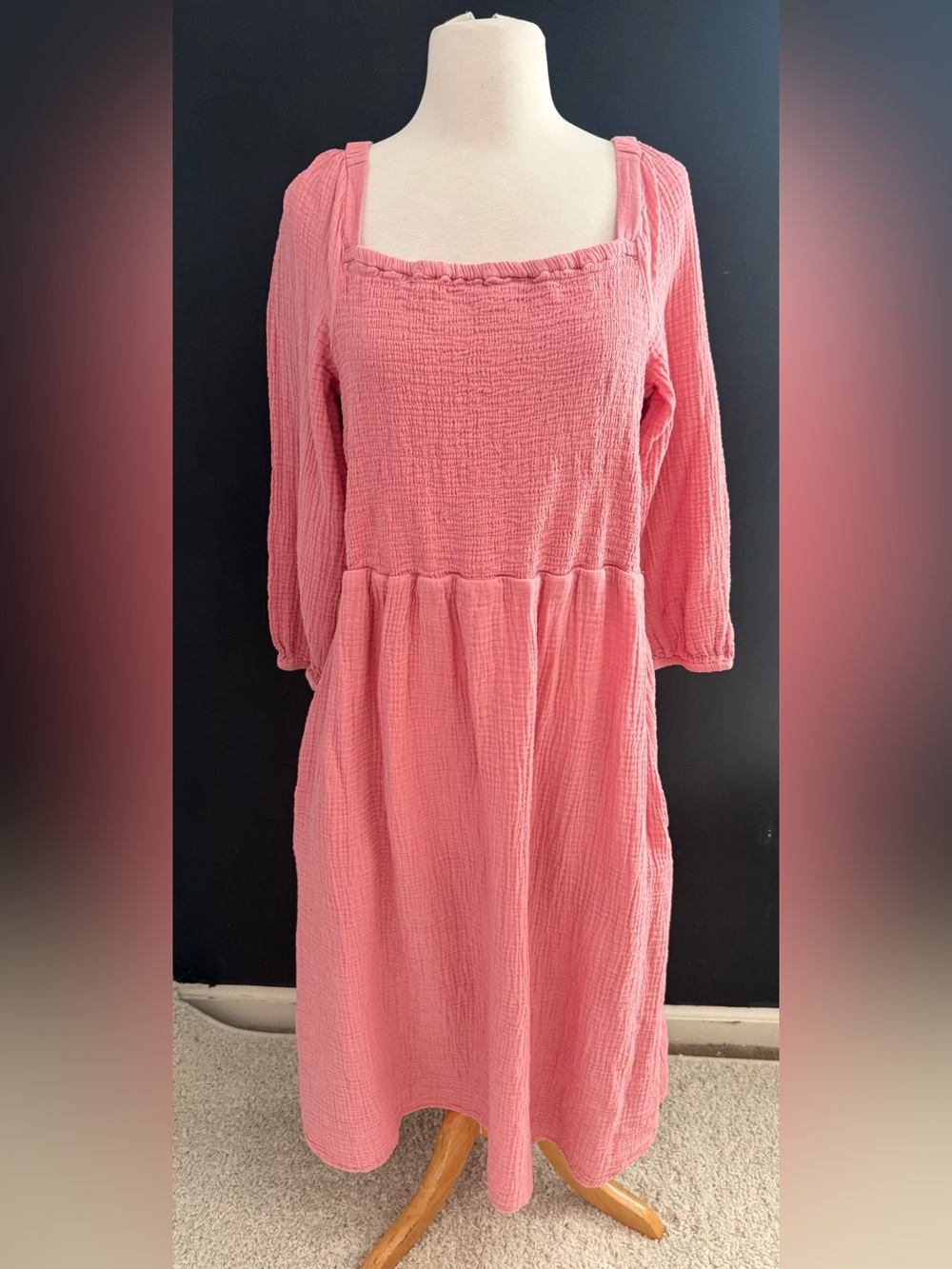 BeachLunchLounge pink smocked top peasant cotton midi dress cottage core